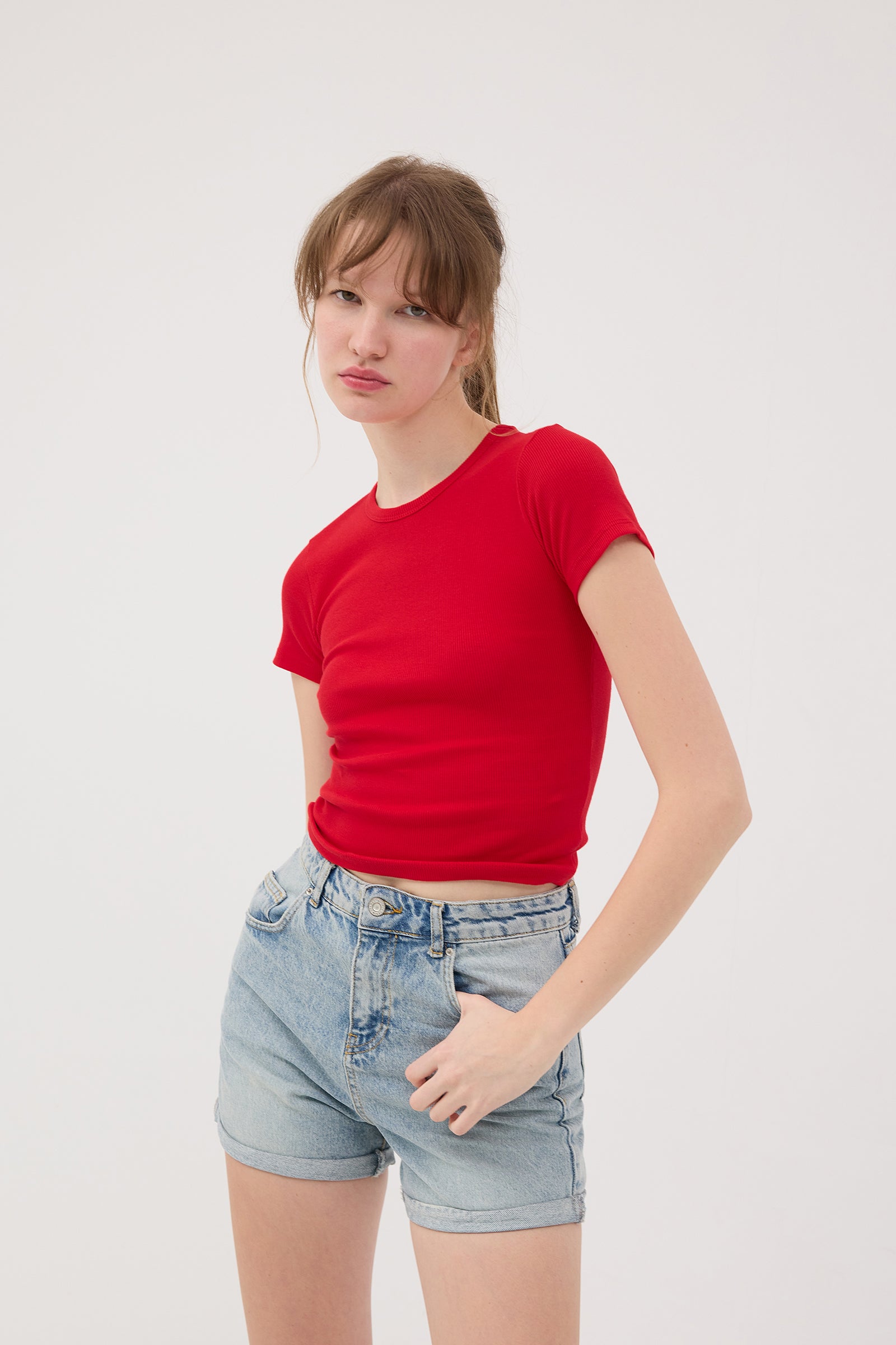 Red_Round-Neck-Basic-T-shirt-addax