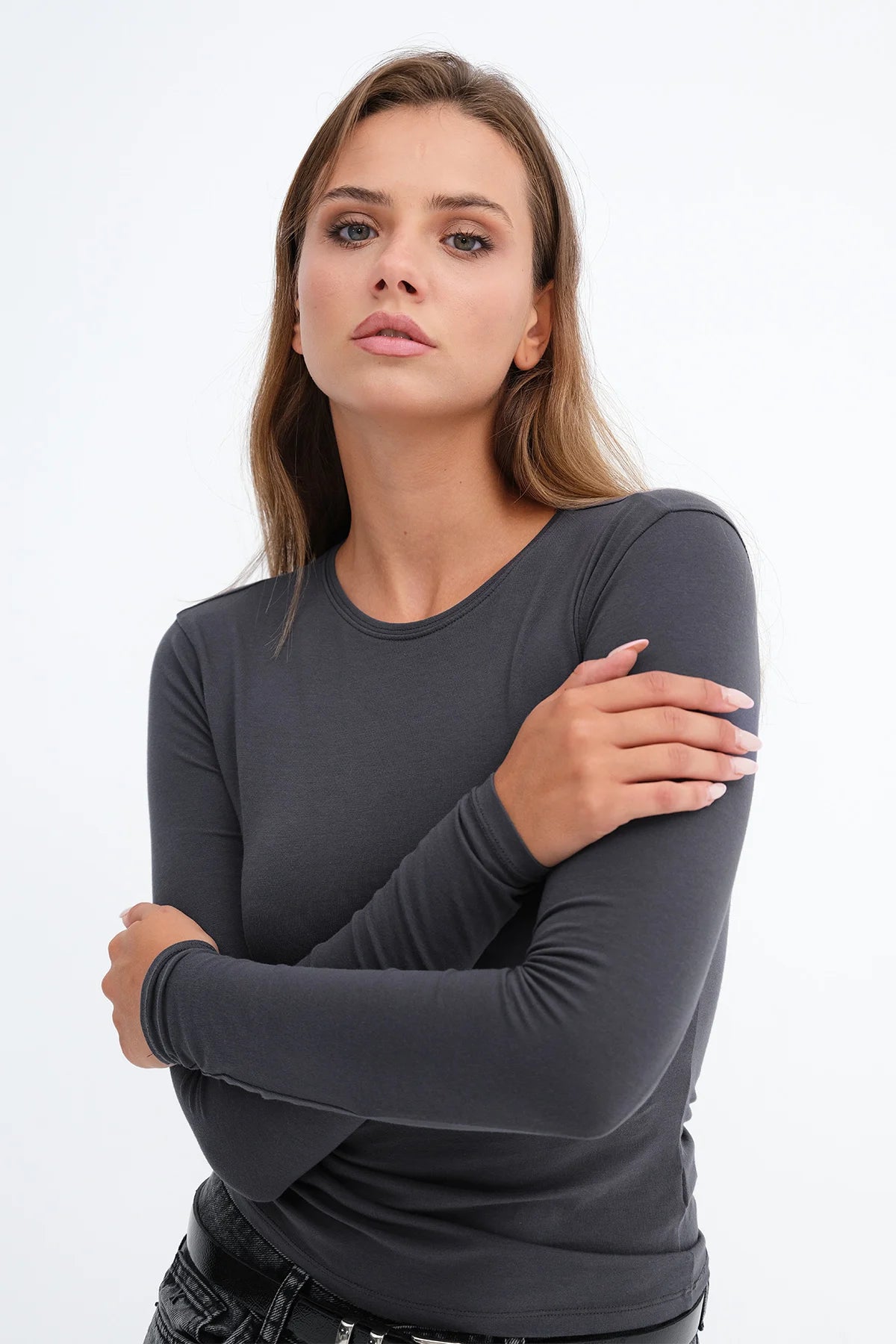 Charcoal_Round-Neck-Basic-Blouse-addax