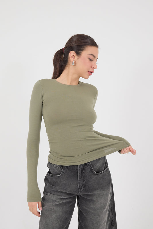 Oil-Green_Round-Neck-Basic-Blouse-addax