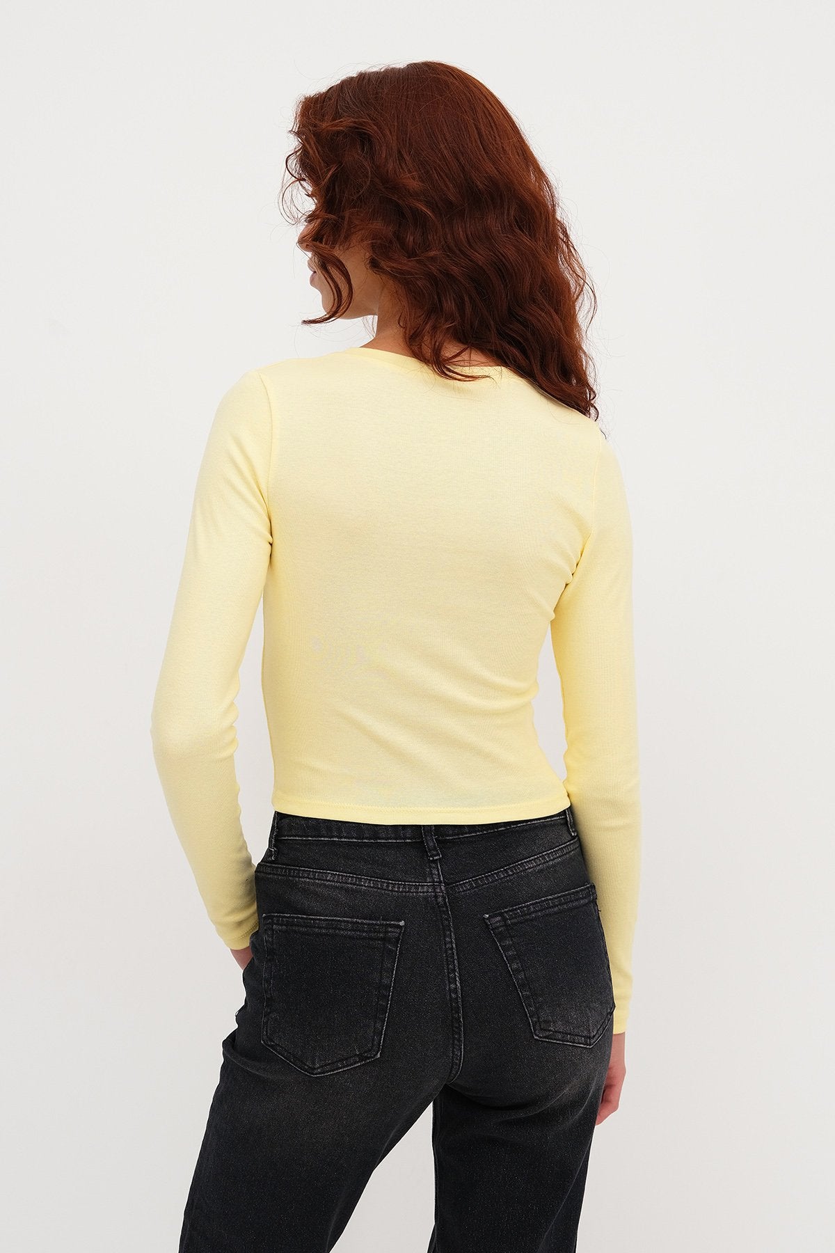 Yellow_Round-Neck-Basic-Crop-Blouse-addax