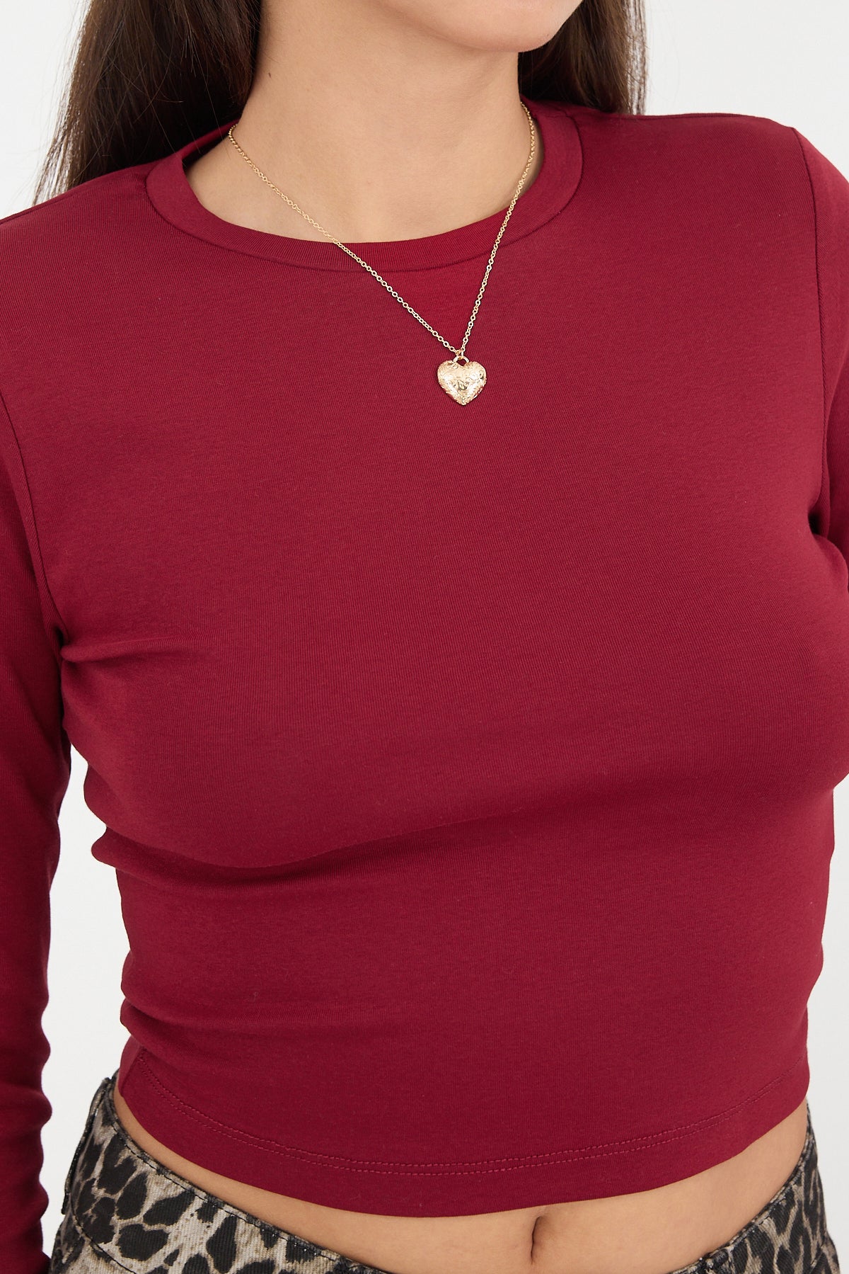 Burgundy_Round-Neck-Basic-Crop-Blouse-addax
