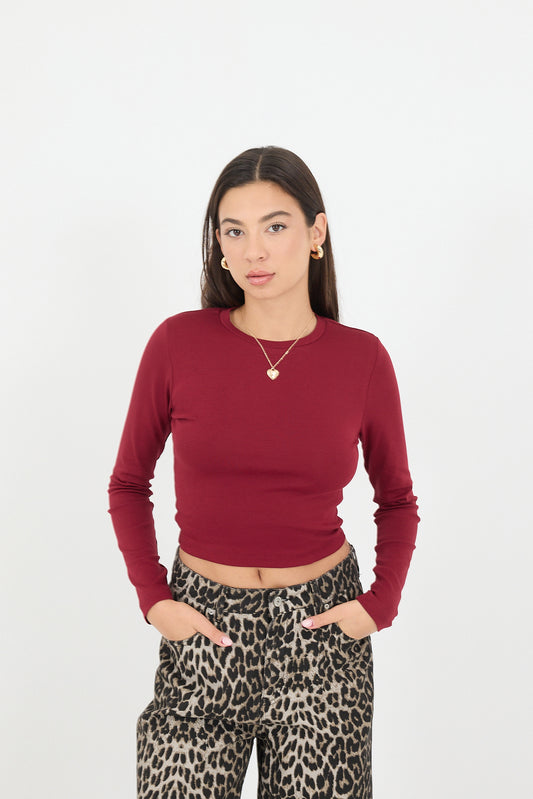 Burgundy_Round-Neck-Basic-Crop-Blouse-addax