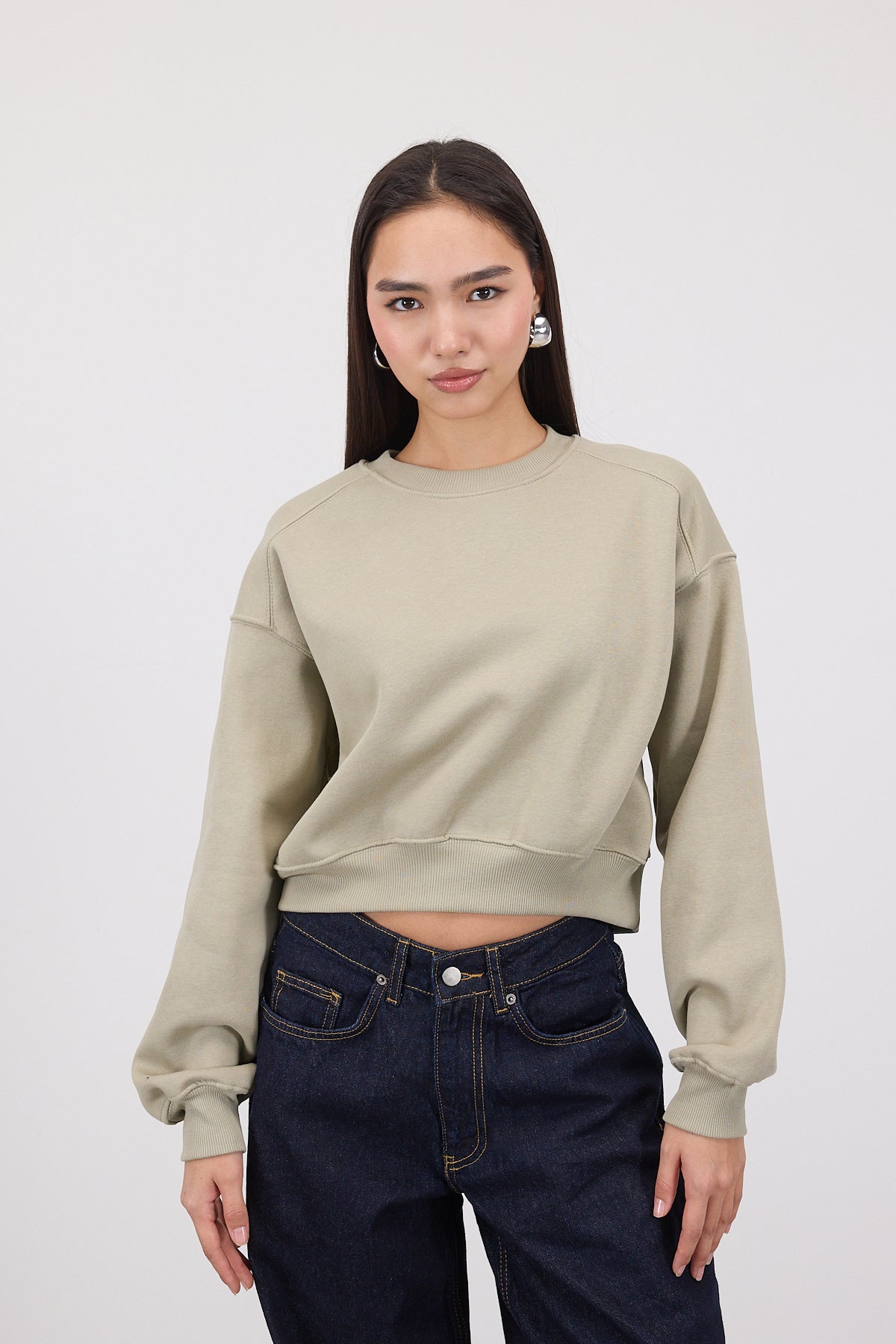 Khaki_Brushed-Crew-Neck-Basic-Sweatshirt-addax