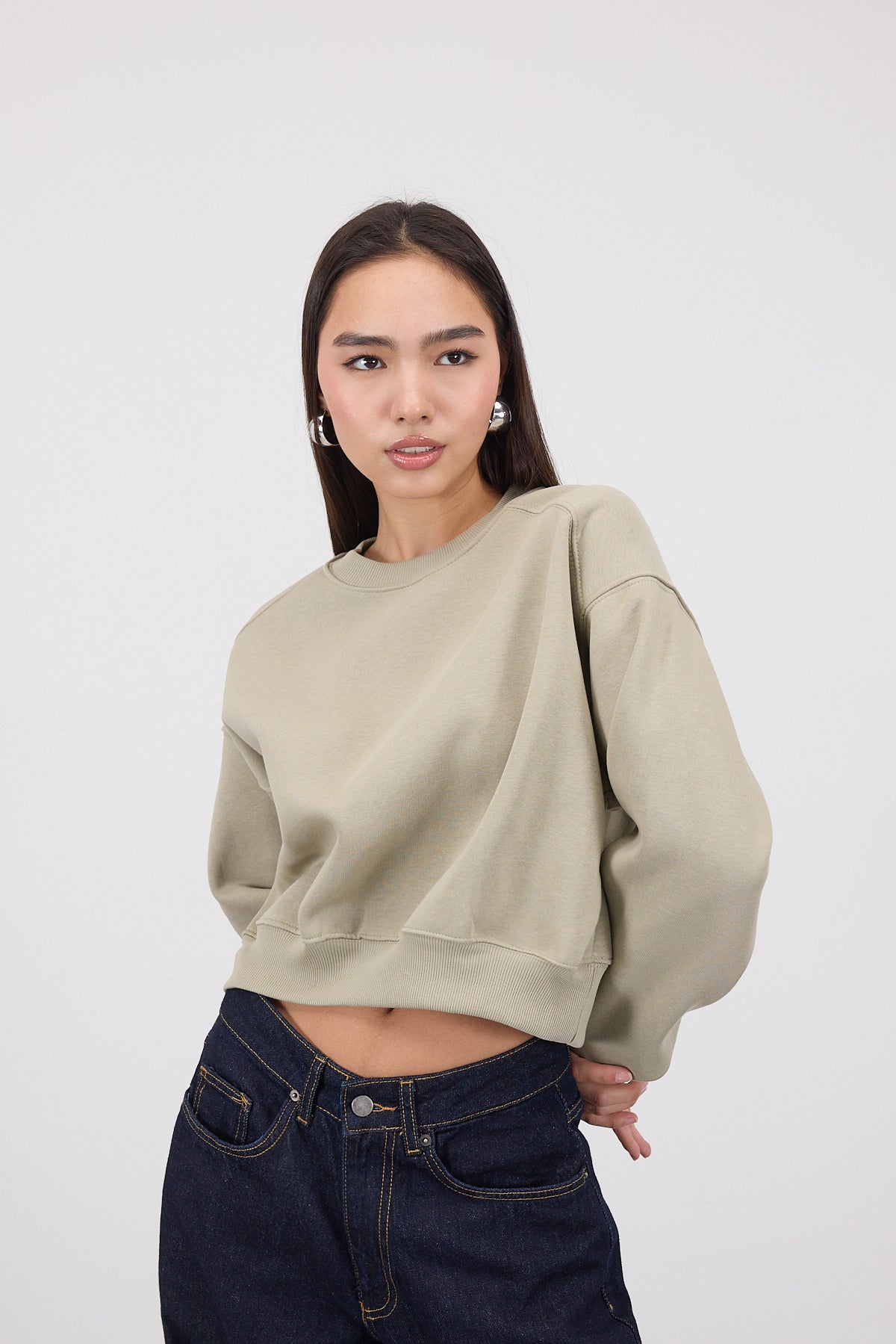 Khaki_Brushed-Crew-Neck-Basic-Sweatshirt-addax