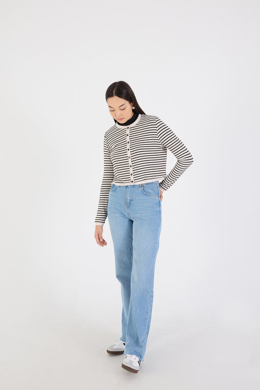 Beige---Black_Cardigan-With-Striped-addax