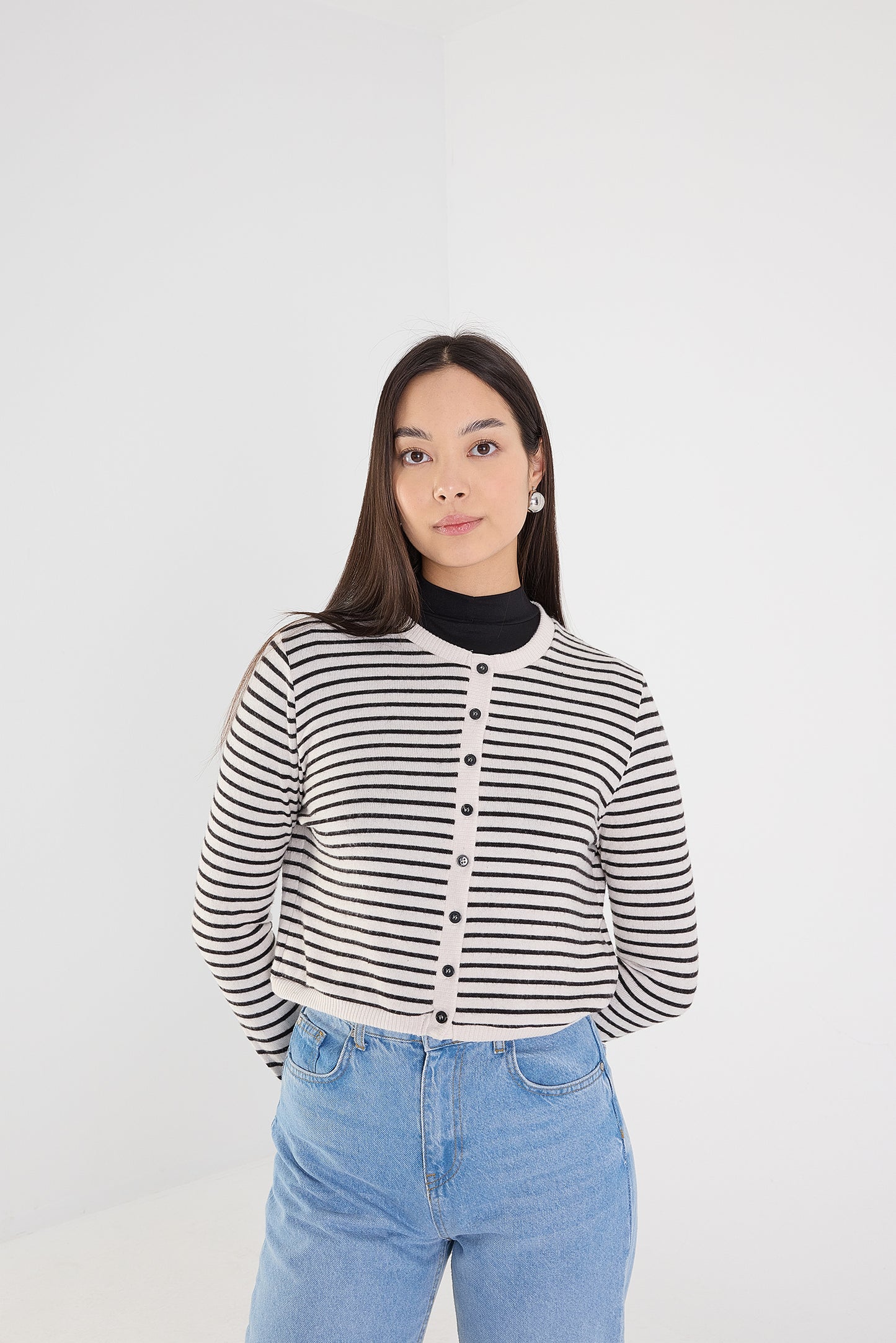 Beige---Black_Cardigan-With-Striped-addax