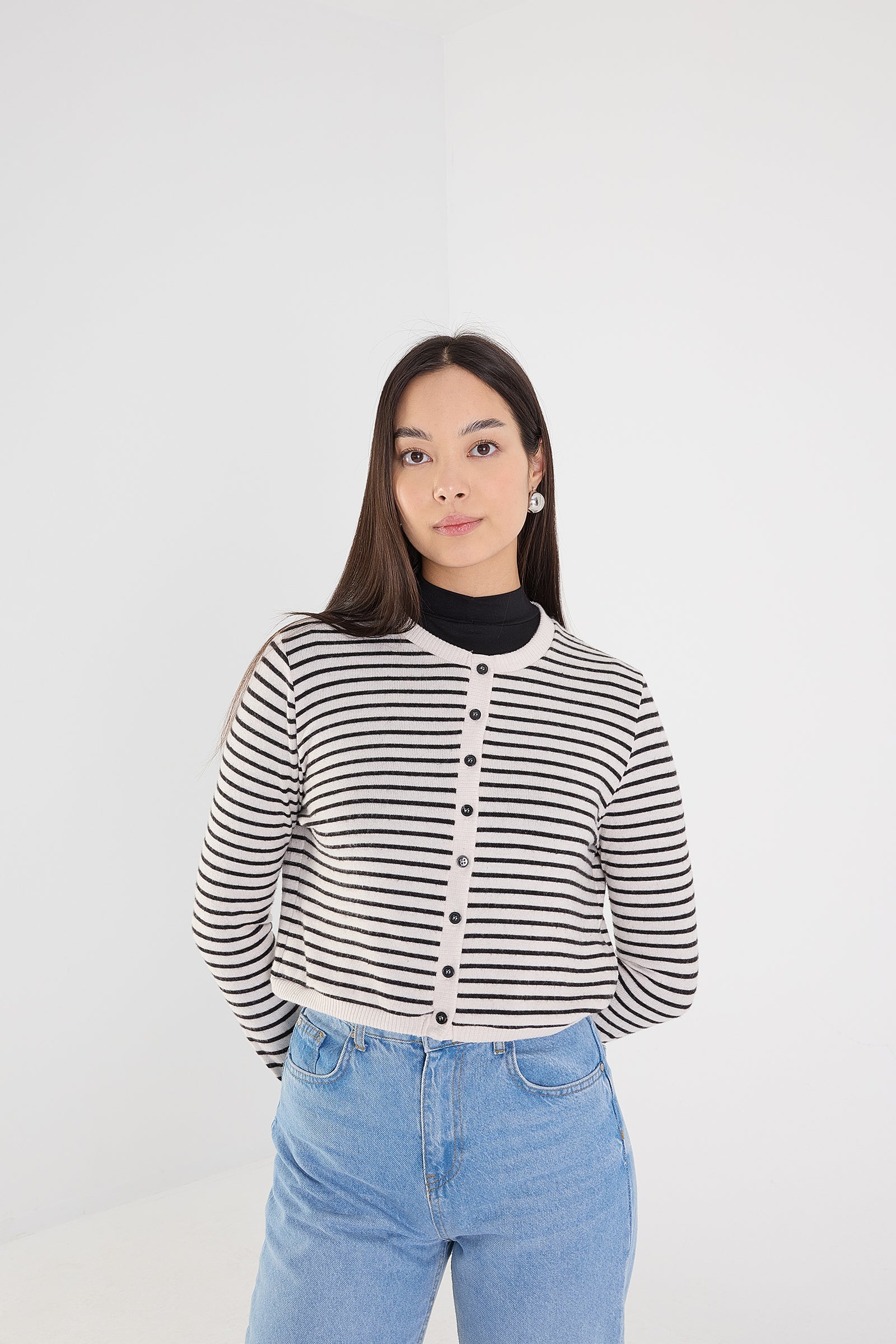 Beige---Black_Cardigan-With-Striped-addax