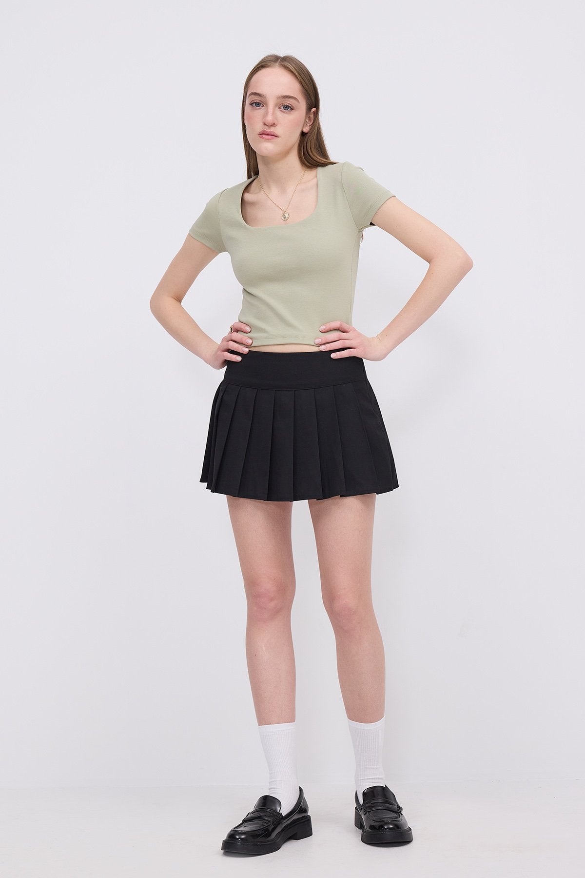 Khaki_Square-Neck-Basic-Blouse-With-Short-Sleeve-addax