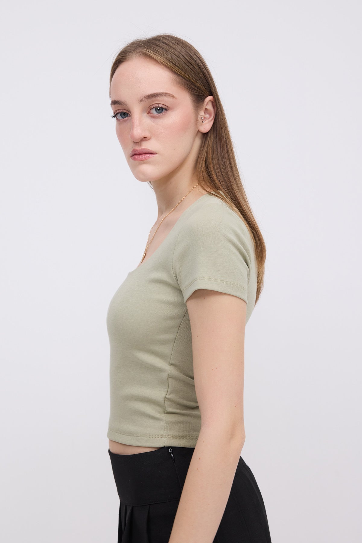 Khaki_Square-Neck-Basic-Blouse-With-Short-Sleeve-addax
