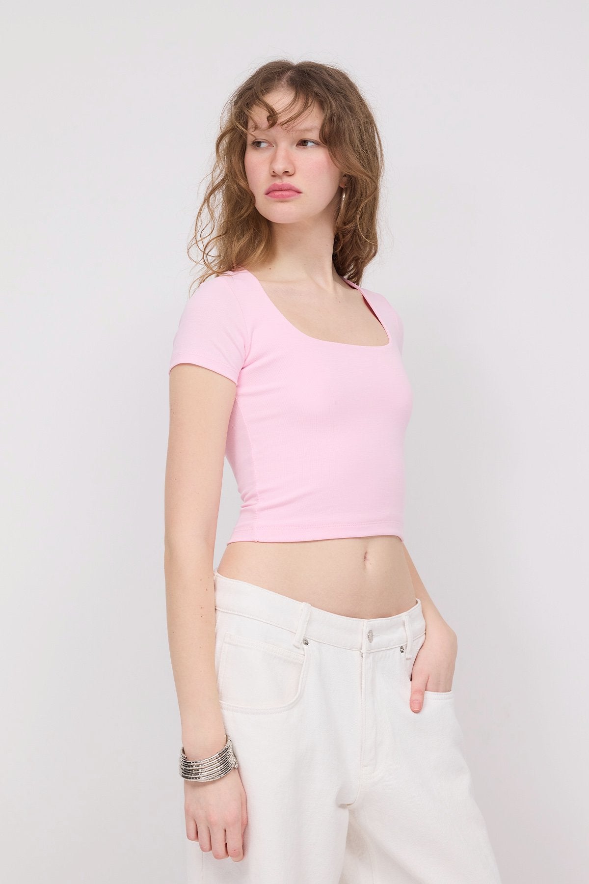 Pink_Square-Neck-Basic-Blouse-With-Short-Sleeve-addax
