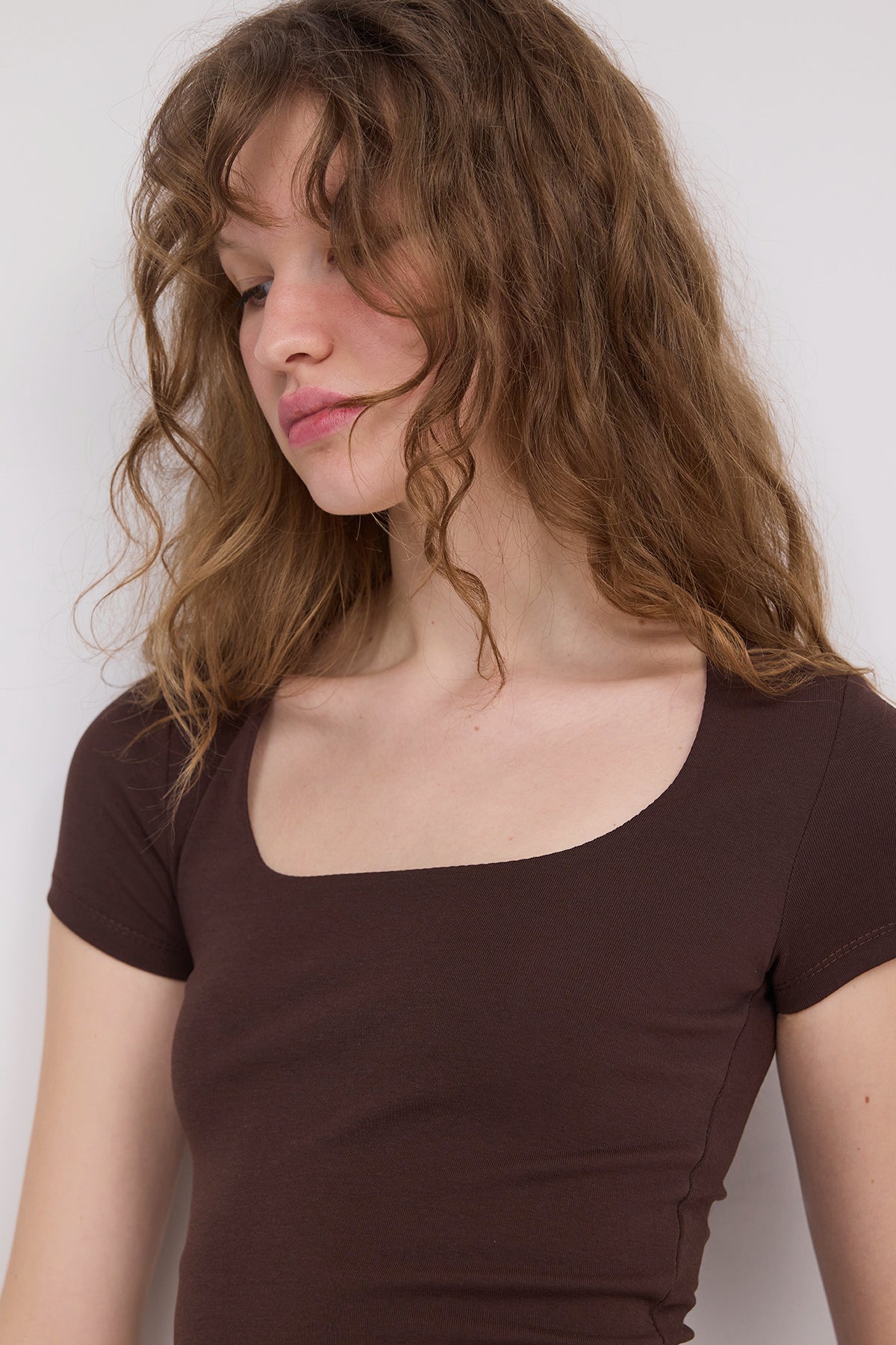 Brown_Square-Neck-Basic-Blouse-With-Short-Sleeve-addax