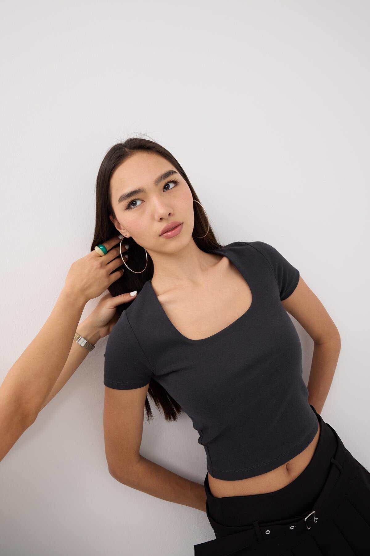 Charcoal_Square-Neck-Basic-Blouse-With-Short-Sleeve-addax