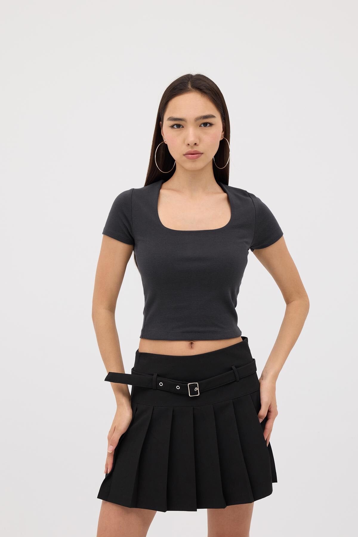 Charcoal_Square-Neck-Basic-Blouse-With-Short-Sleeve-addax