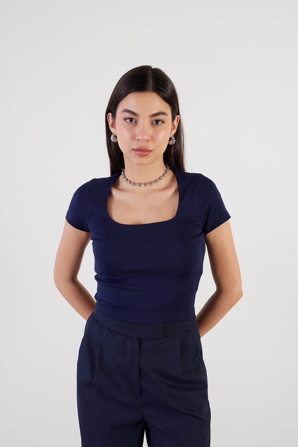 Night-Blue_Square-Neck-Basic-Blouse-With-Short-Sleeve-addax