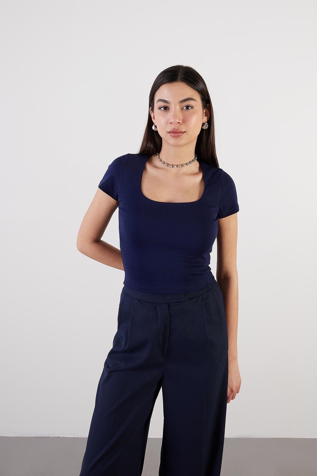 Night-Blue_Square-Neck-Basic-Blouse-With-Short-Sleeve-addax