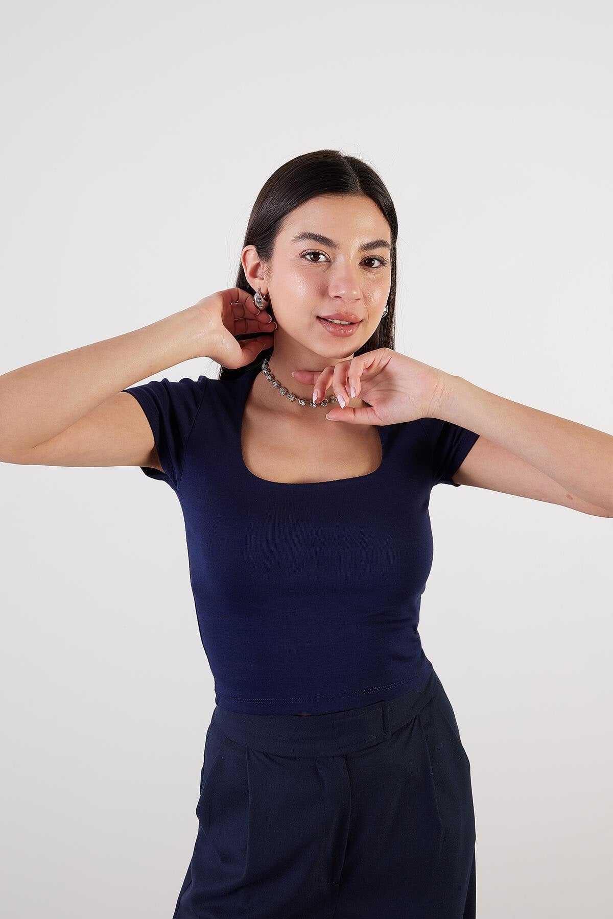 Night-Blue_Square-Neck-Basic-Blouse-With-Short-Sleeve-addax