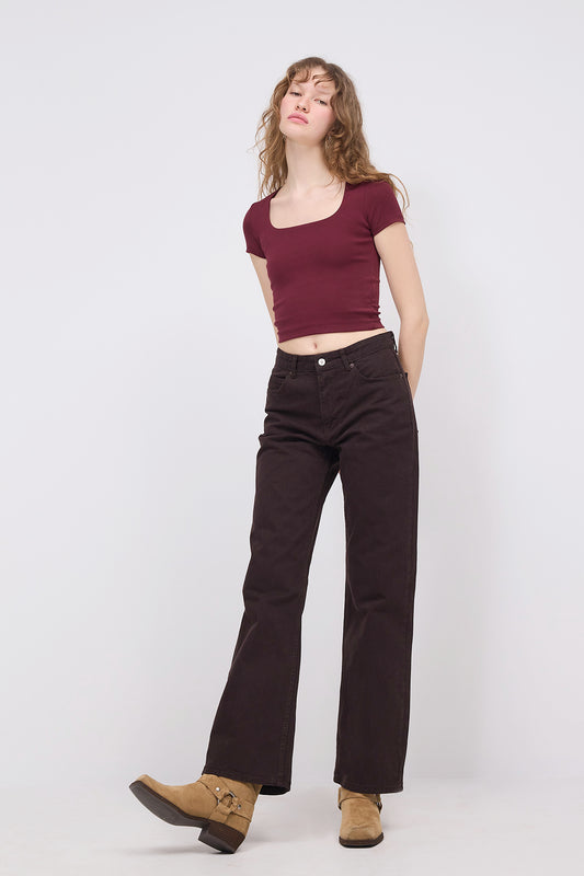 Burgundy_Square-Neck-Basic-Blouse-With-Short-Sleeve-addax