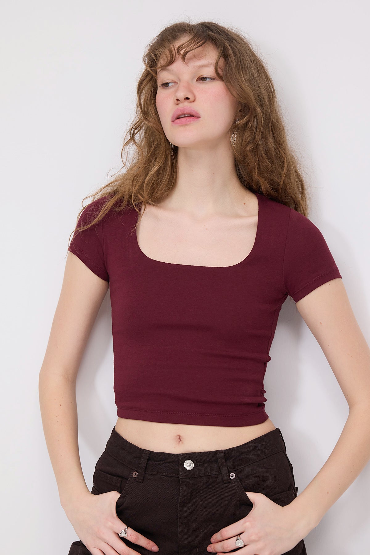 Burgundy_Square-Neck-Basic-Blouse-With-Short-Sleeve-addax