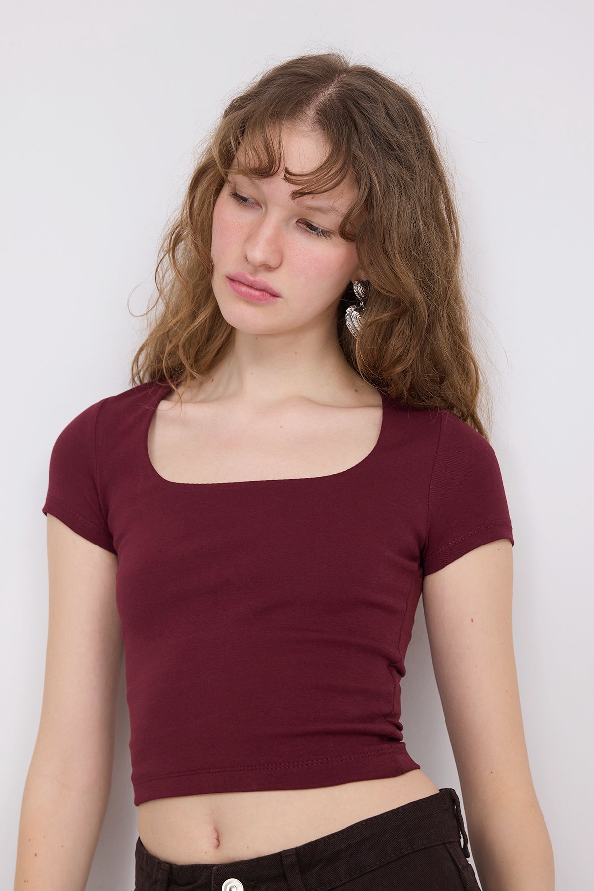 Burgundy_Square-Neck-Basic-Blouse-With-Short-Sleeve-addax