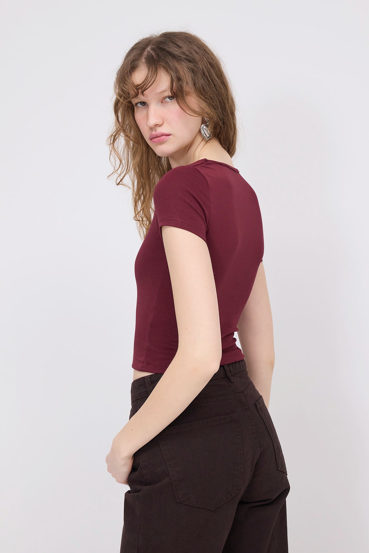 Burgundy_Square-Neck-Basic-Blouse-With-Short-Sleeve-addax