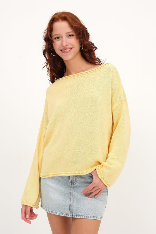 Light---Yellow_Boat-Neck-Knitwear-Sweater-addax