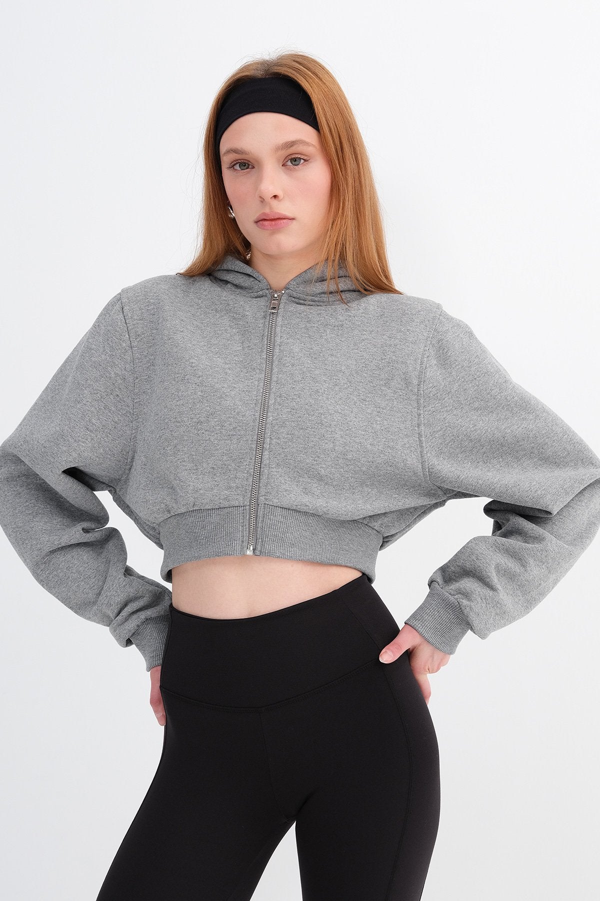 Grey-Melange_Raised-Hooded-Crop-Sweatshirt-addax