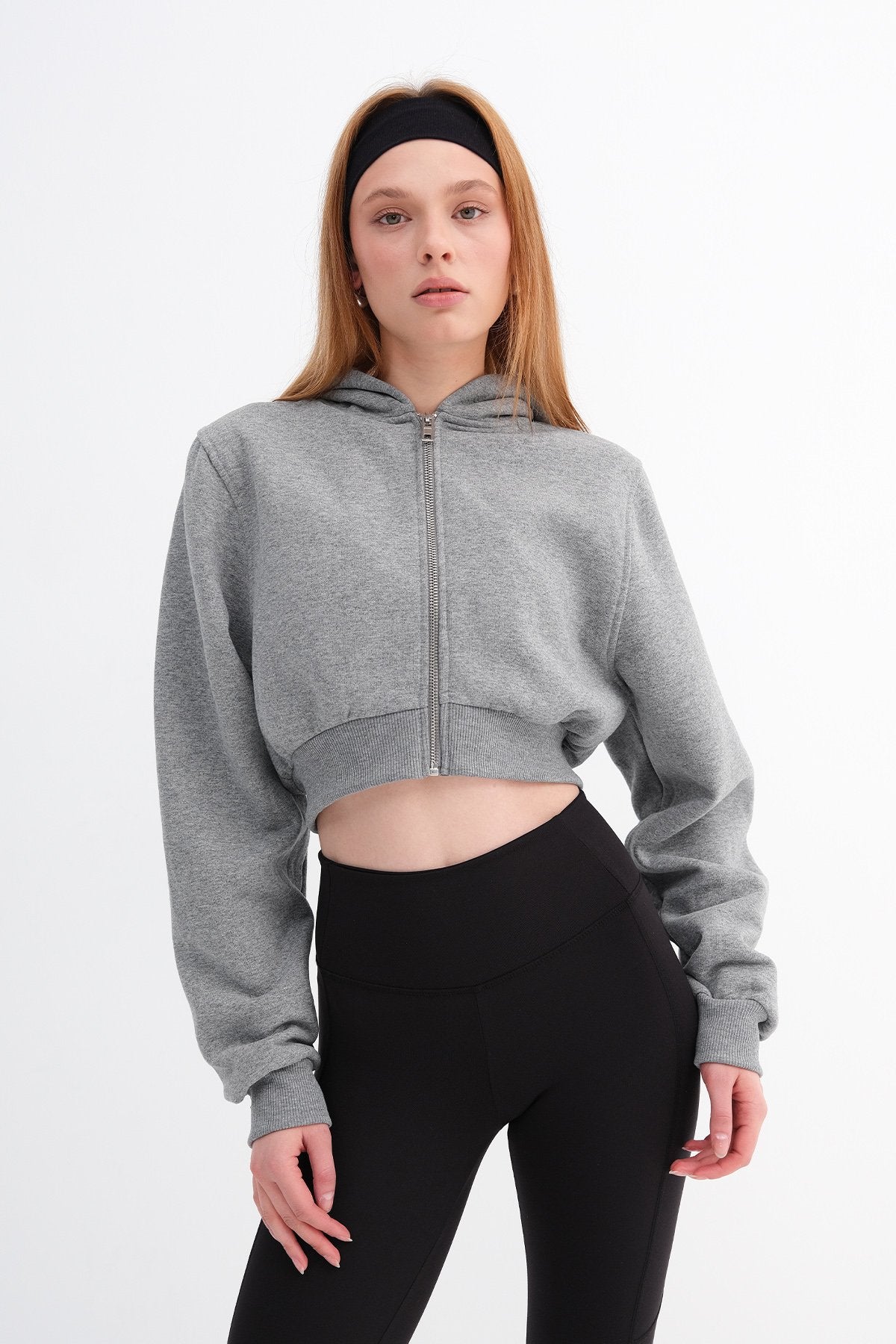 Grey-Melange_Raised-Hooded-Crop-Sweatshirt-addax