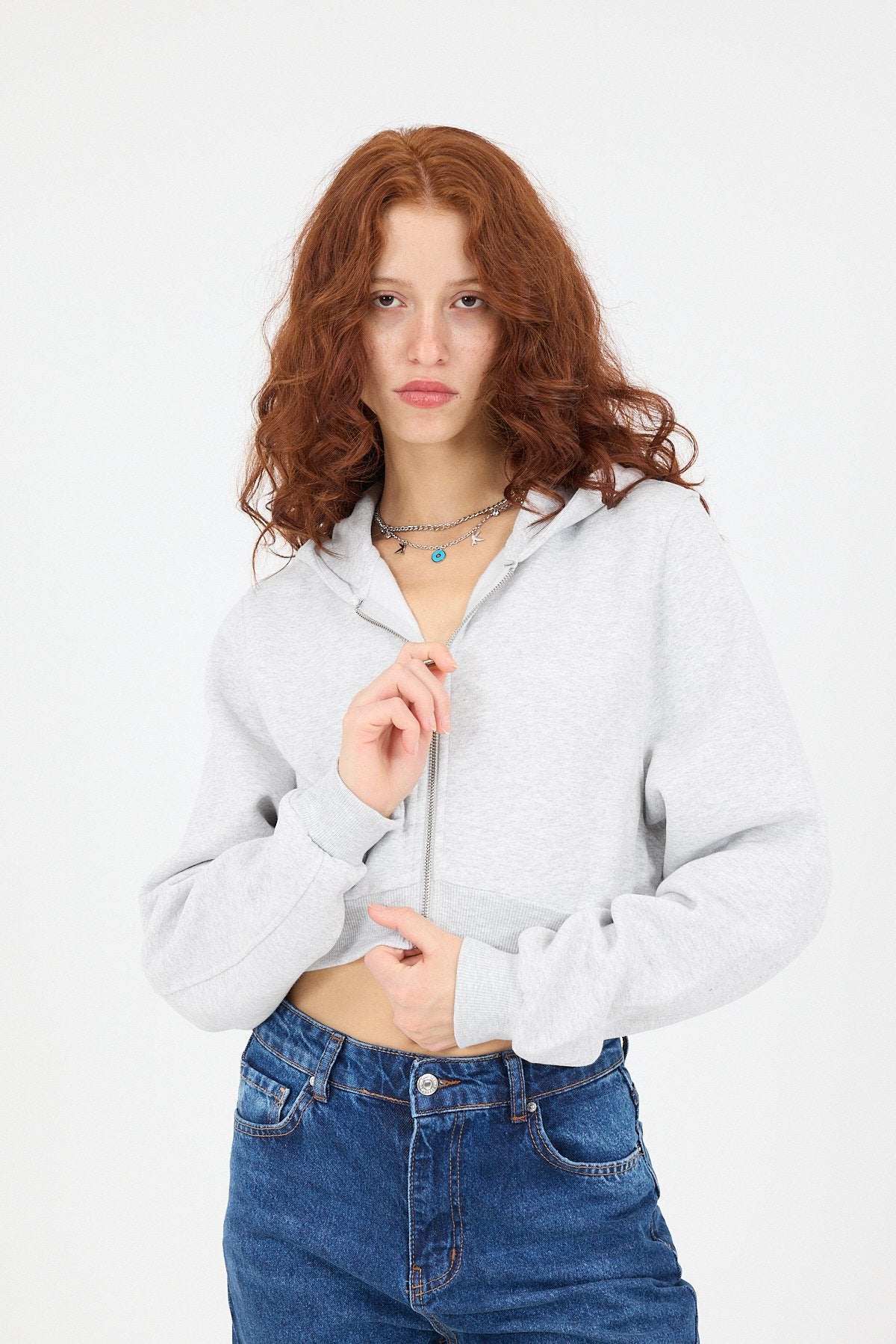 Snow-Melange_Raised-Hooded-Crop-Sweatshirt-addax