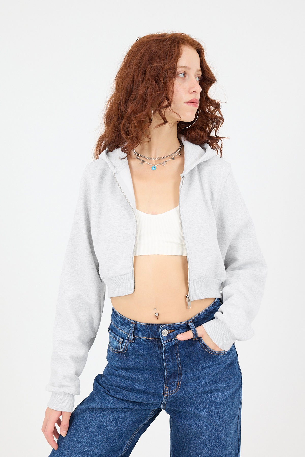 Snow-Melange_Raised-Hooded-Crop-Sweatshirt-addax