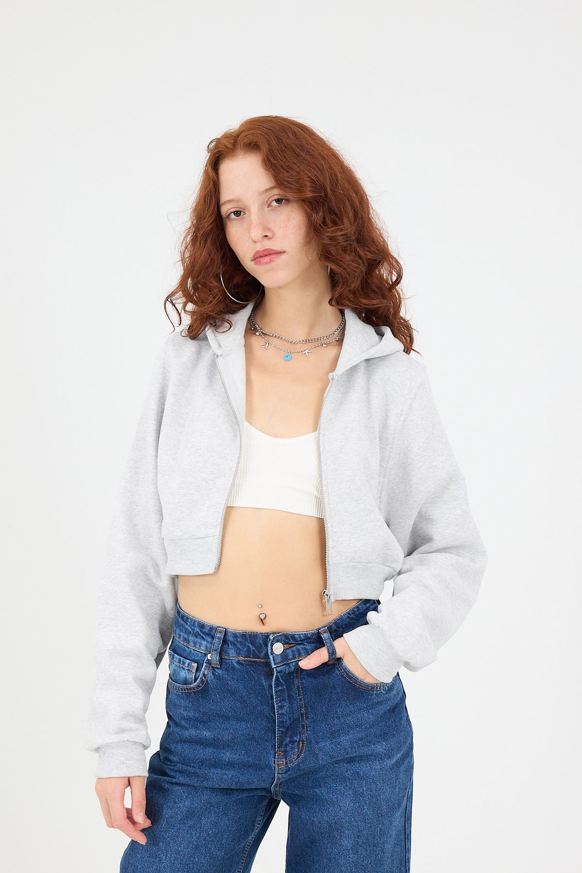 Snow-Melange_Raised-Hooded-Crop-Sweatshirt-addax