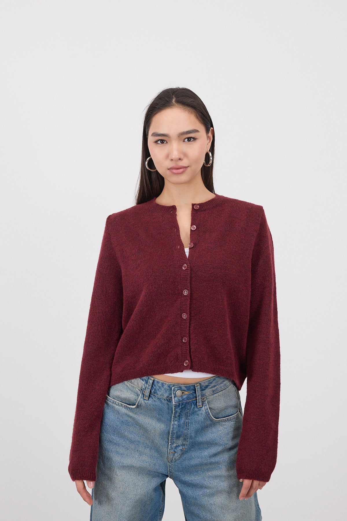 Light-Burgundy_Crew-Neck-Buttoned-Knitwear-Cardigan-addax