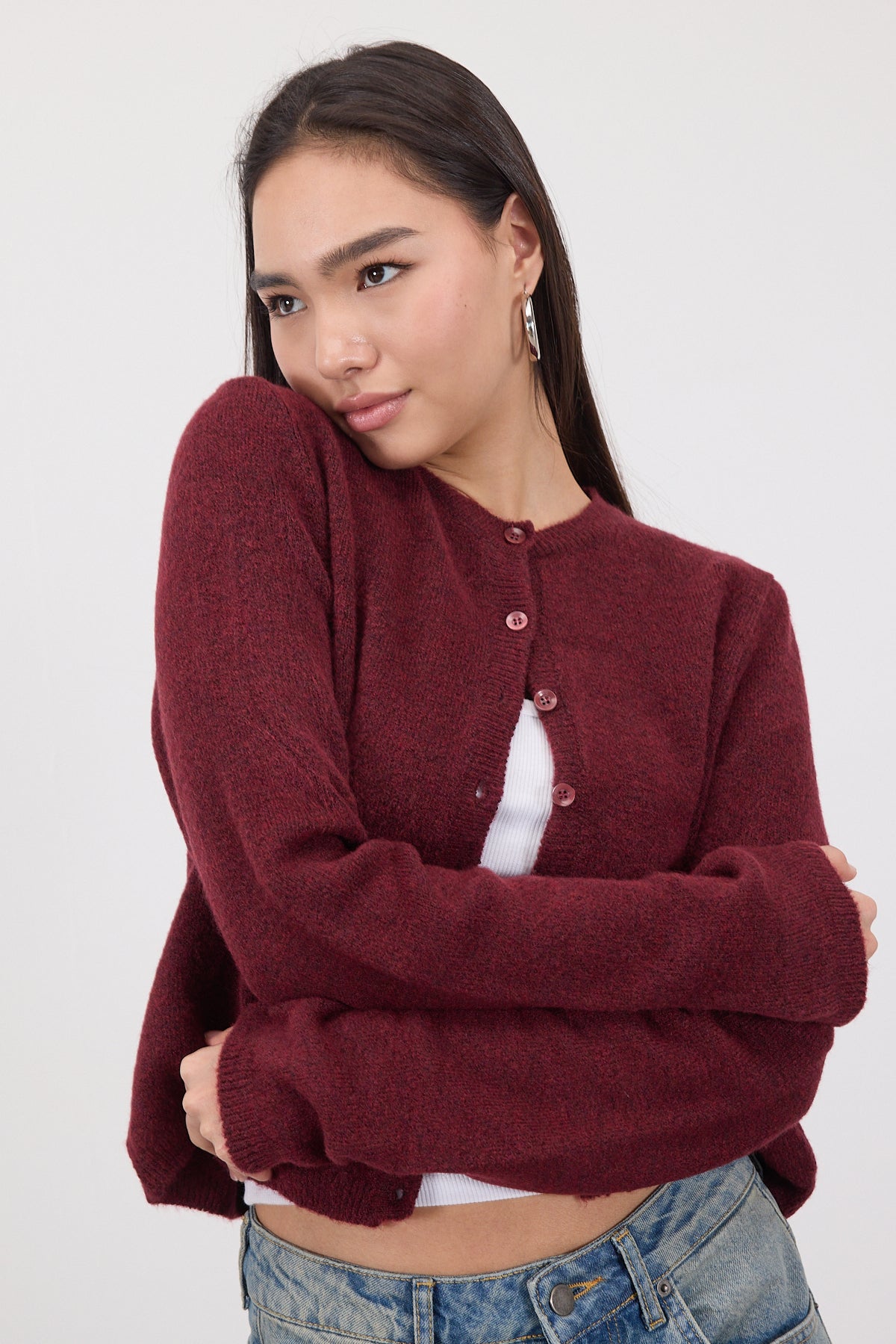 Light-Burgundy_Crew-Neck-Buttoned-Knitwear-Cardigan-addax
