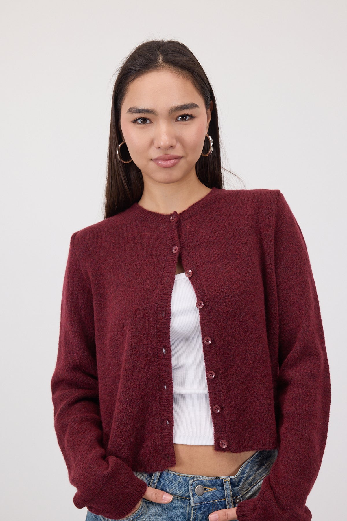 Light-Burgundy_Crew-Neck-Buttoned-Knitwear-Cardigan-addax