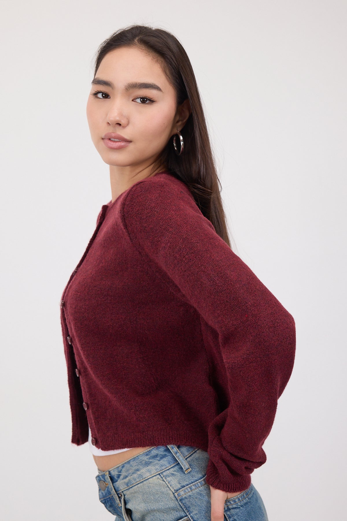 Light-Burgundy_Crew-Neck-Buttoned-Knitwear-Cardigan-addax