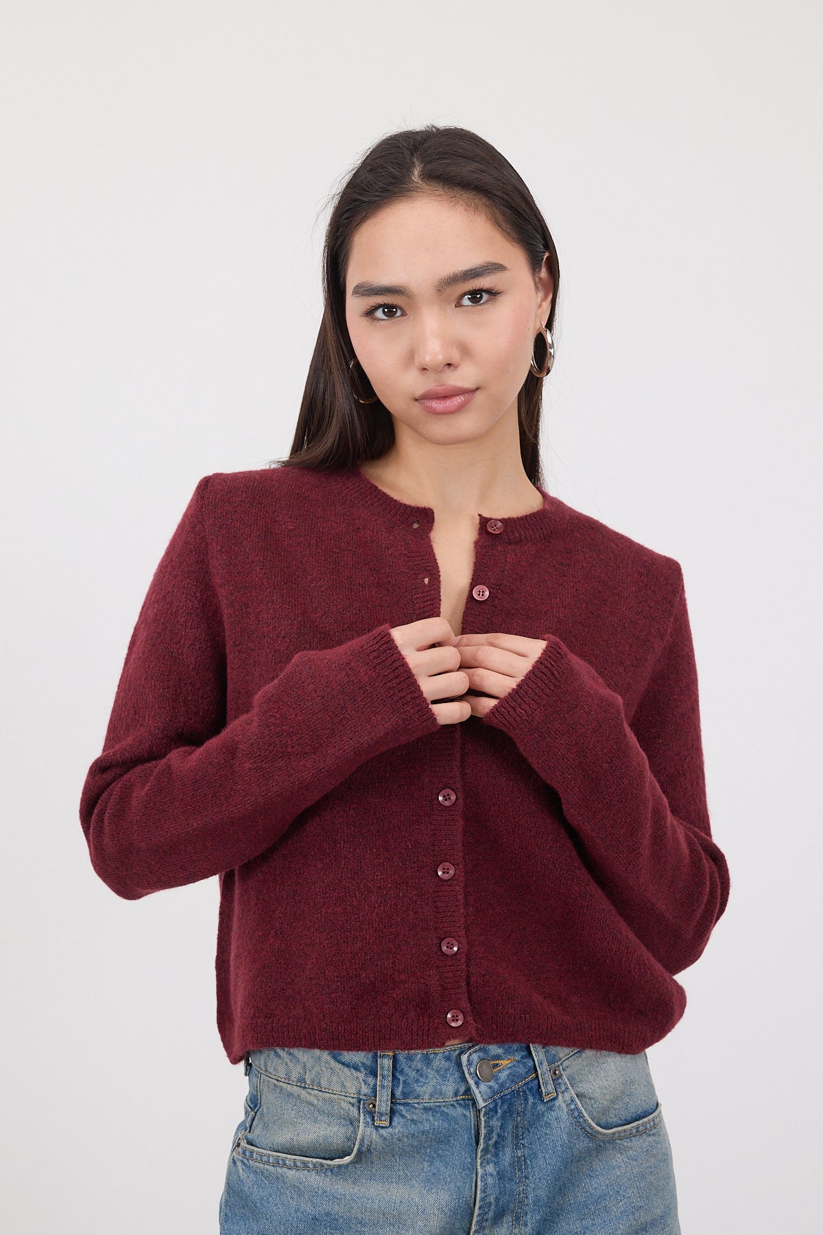 Light-Burgundy_Crew-Neck-Buttoned-Knitwear-Cardigan-addax