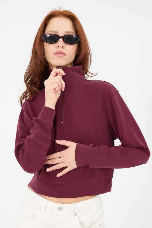 Burgundy_High-Neck-Half-Zip-Modal-Sweatshirt-addax