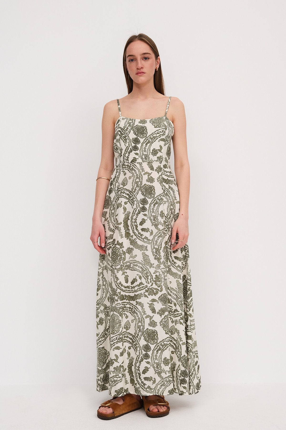 Oil-Green_Long-Dress-With-Printed-addax