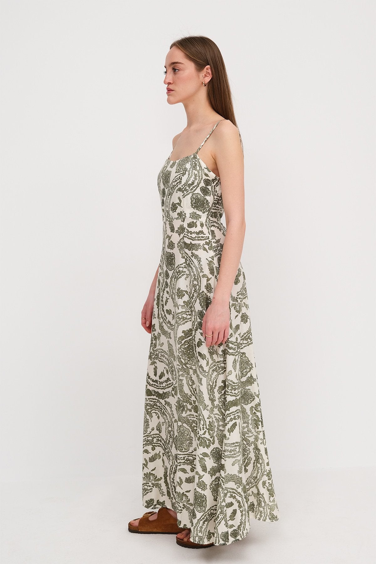 Oil-Green_Long-Dress-With-Printed-addax