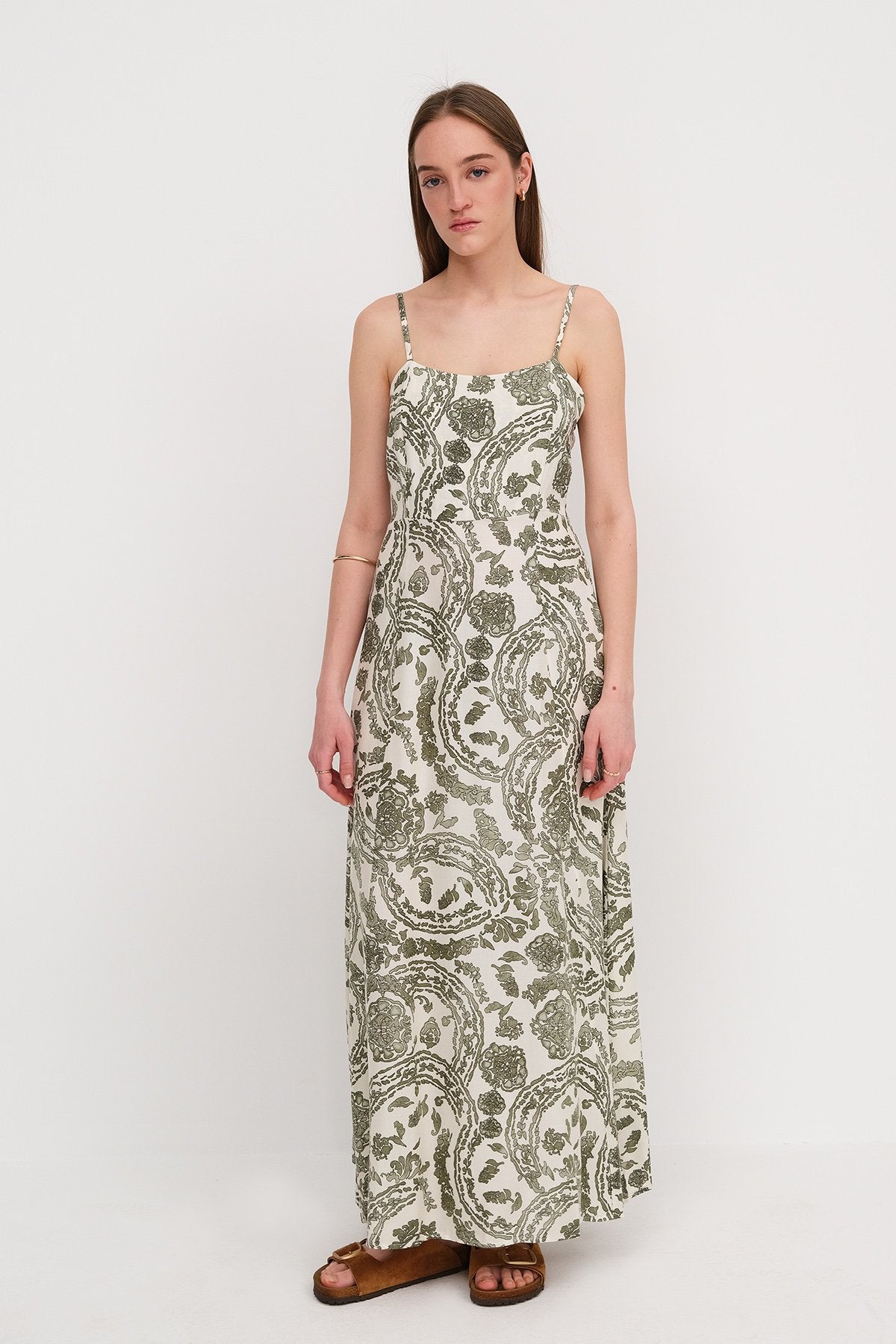 Oil-Green_Long-Dress-With-Printed-addax