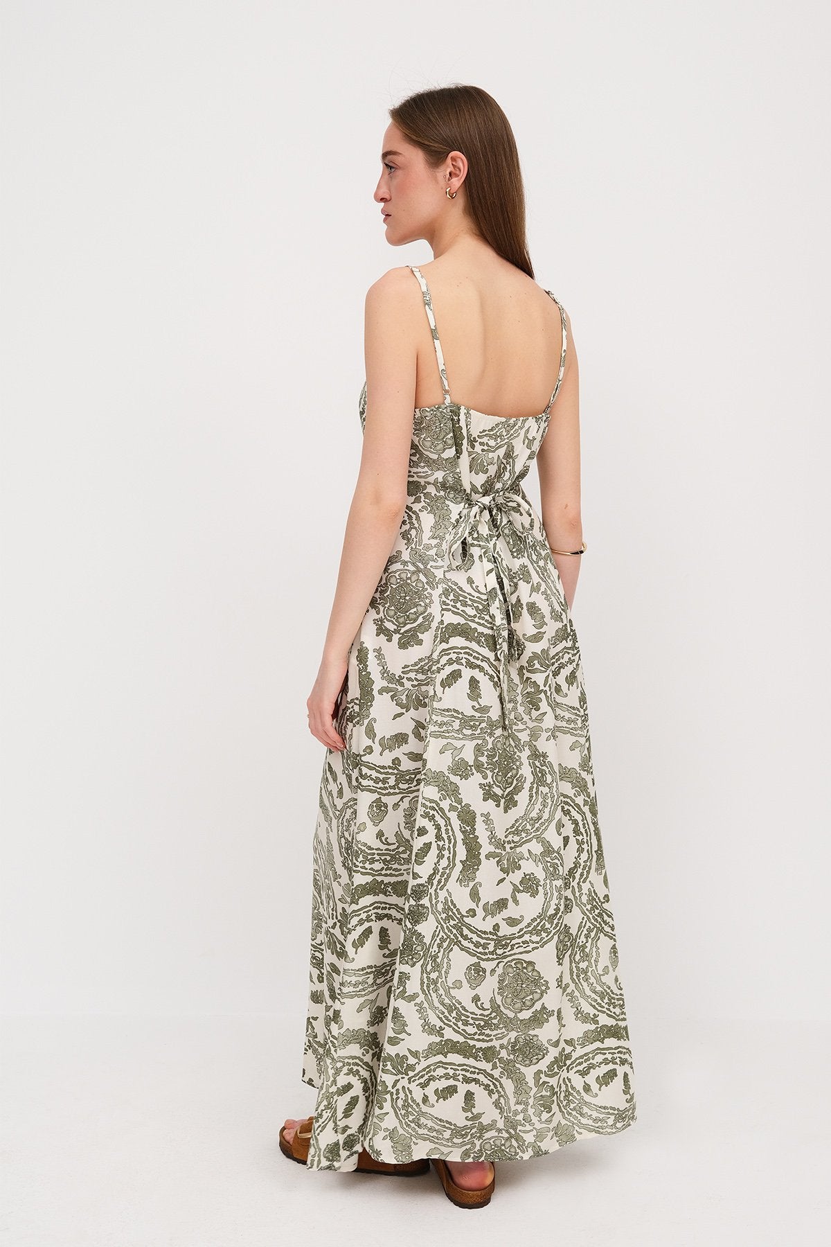 Oil-Green_Long-Dress-With-Printed-addax