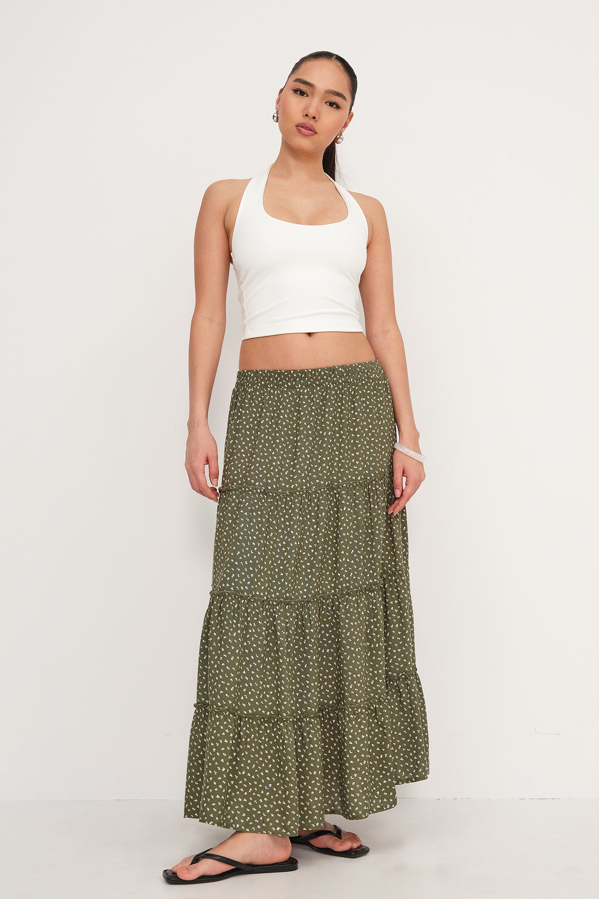 Khaki_Floral-Long-Skirt-addax