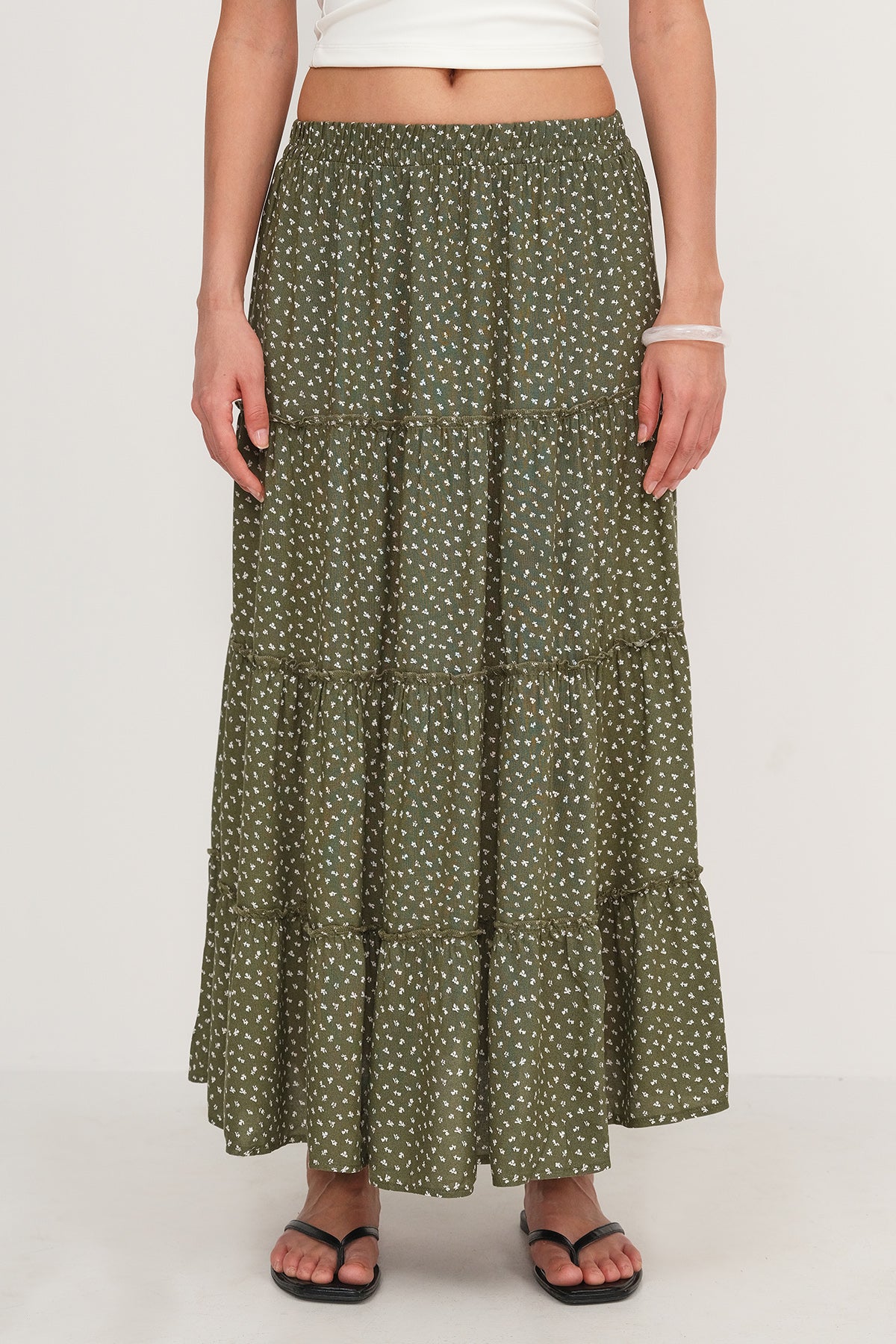Khaki_Floral-Long-Skirt-addax
