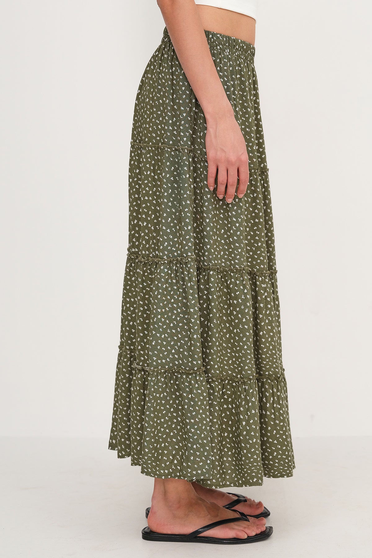 Khaki_Floral-Long-Skirt-addax