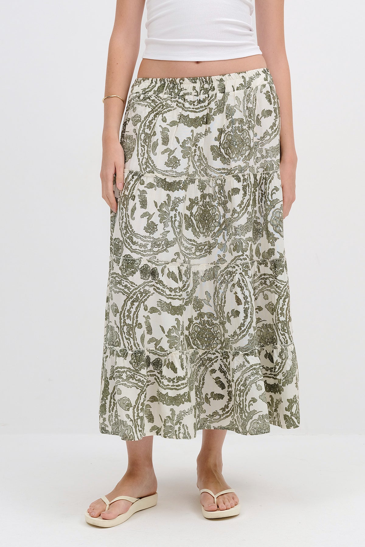 Oil-Green_Floral-Long-Skirt-addax