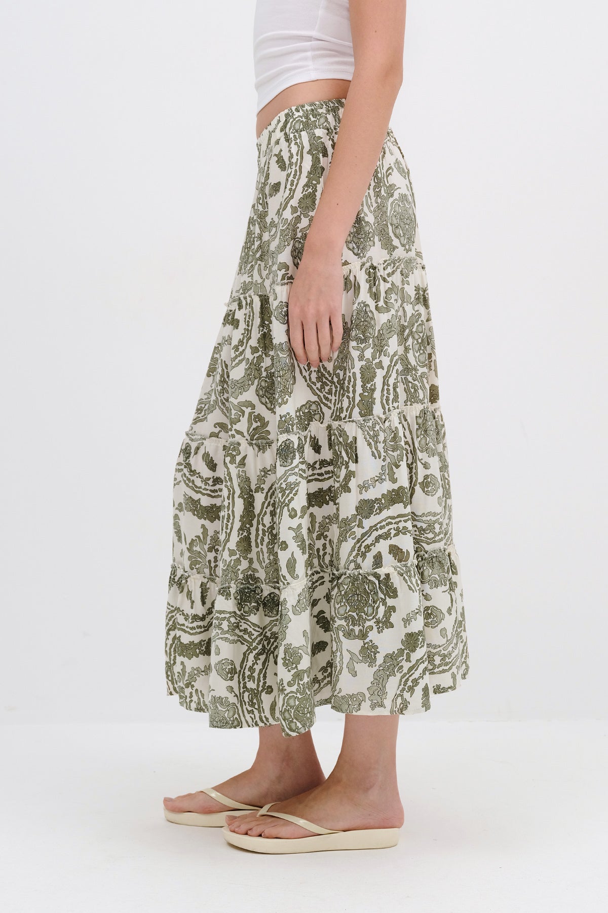 Oil-Green_Floral-Long-Skirt-addax
