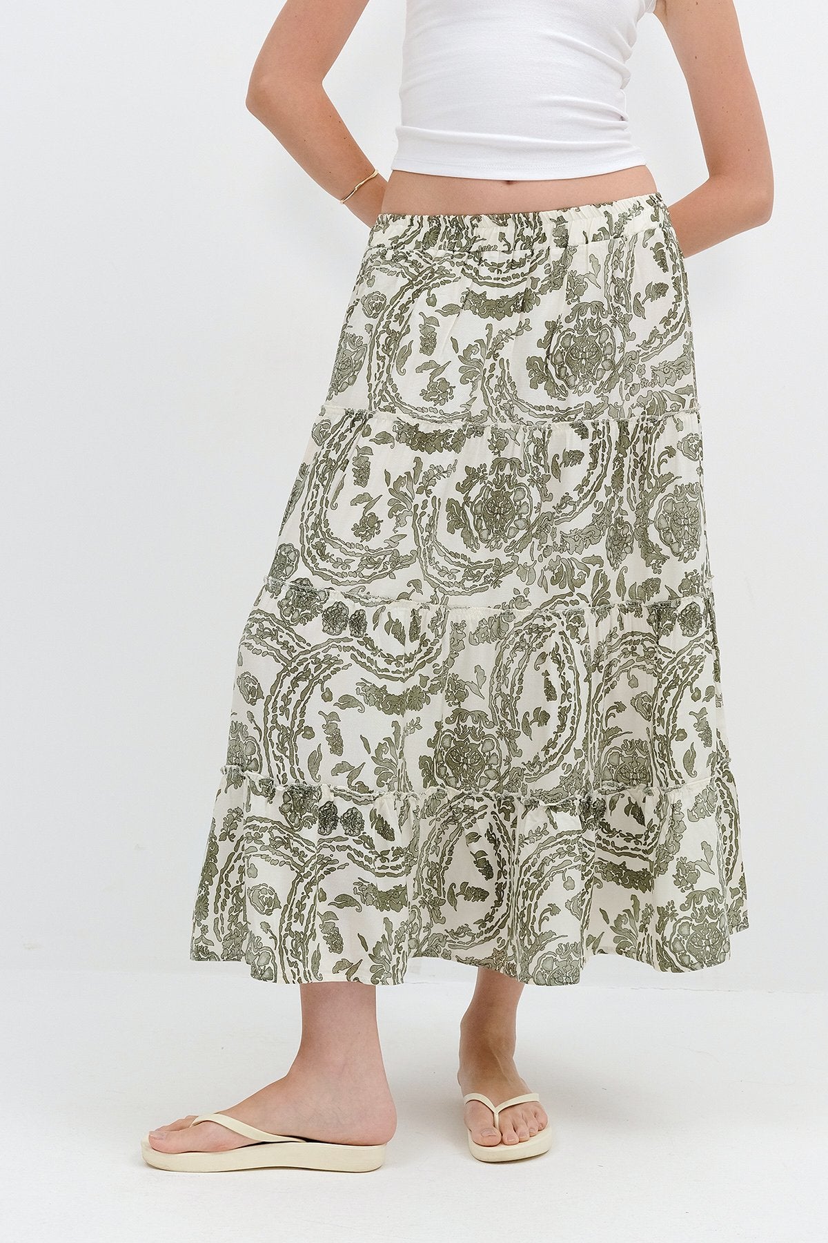 Oil-Green_Floral-Long-Skirt-addax