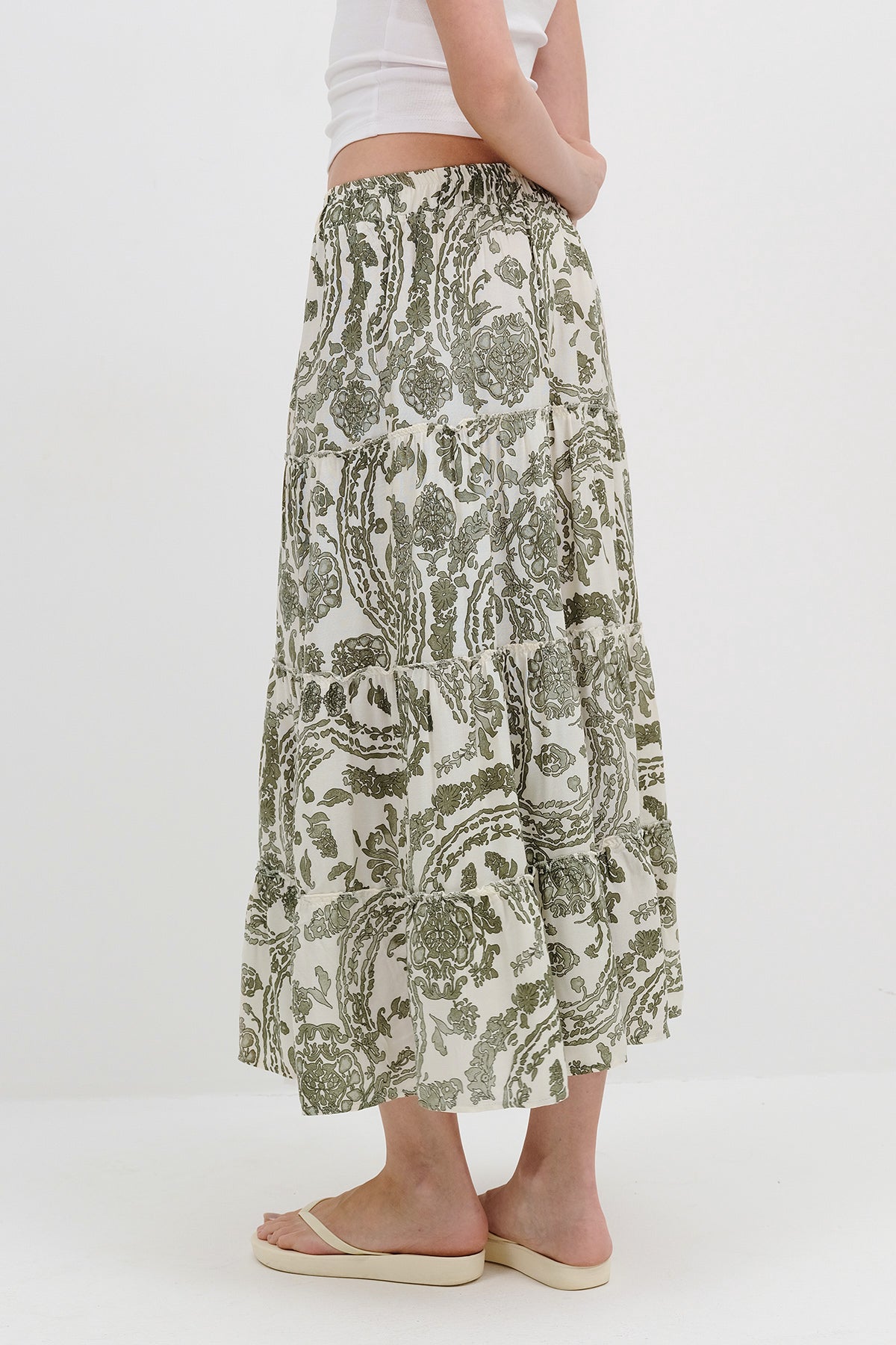 Oil-Green_Floral-Long-Skirt-addax