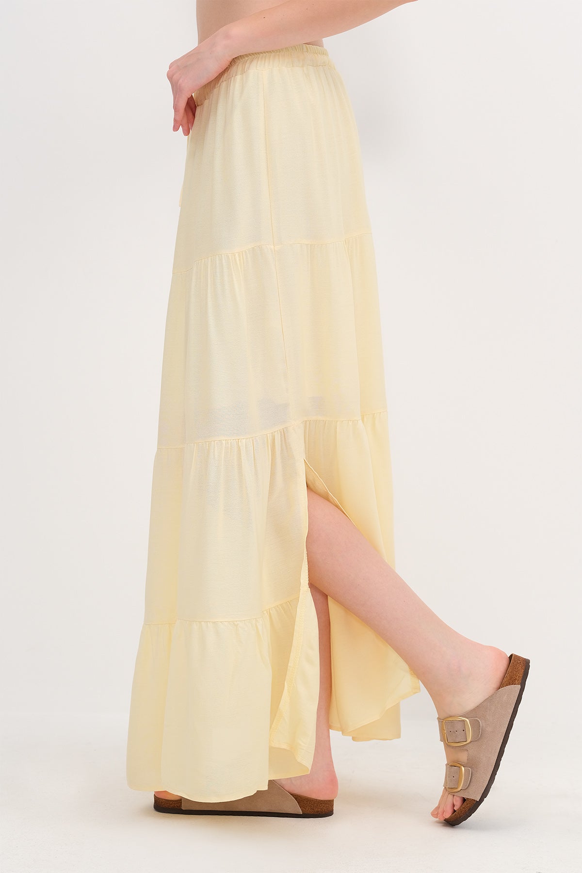 Light-Yellow_Long-Skirt-With-Elastic-Waist-addax