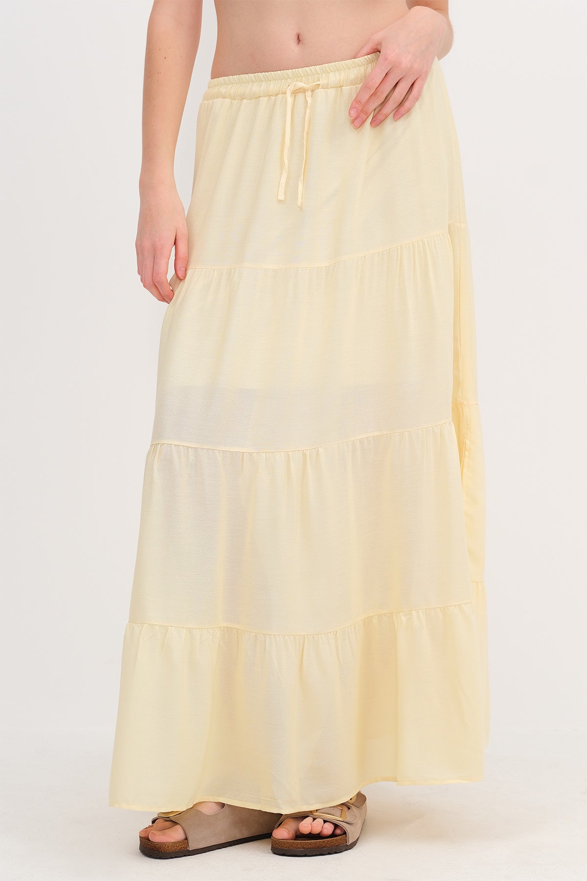 Light-Yellow_Long-Skirt-With-Elastic-Waist-addax
