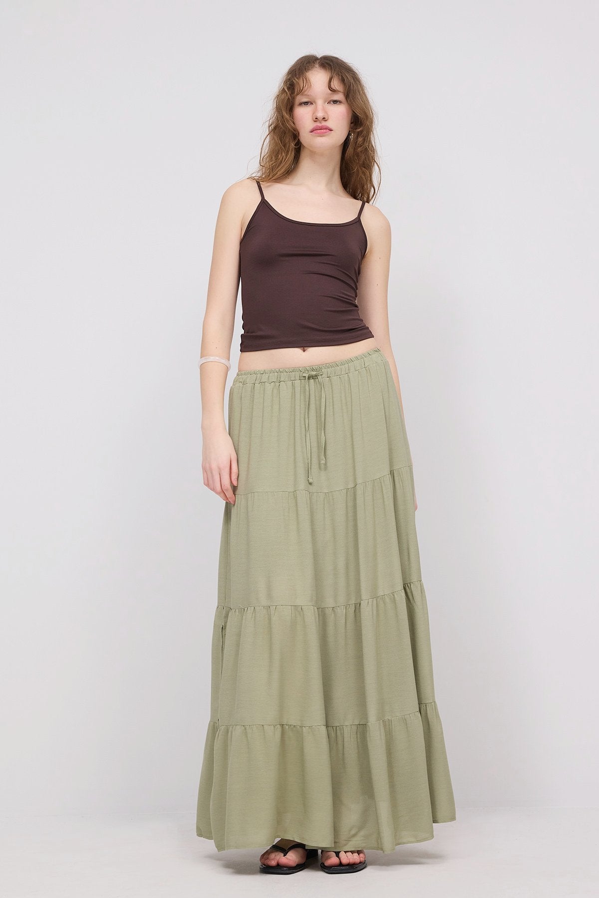 Oil-Green_Long-Skirt-With-Elastic-Waist-addax
